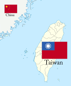 Map showing China and Taiwan